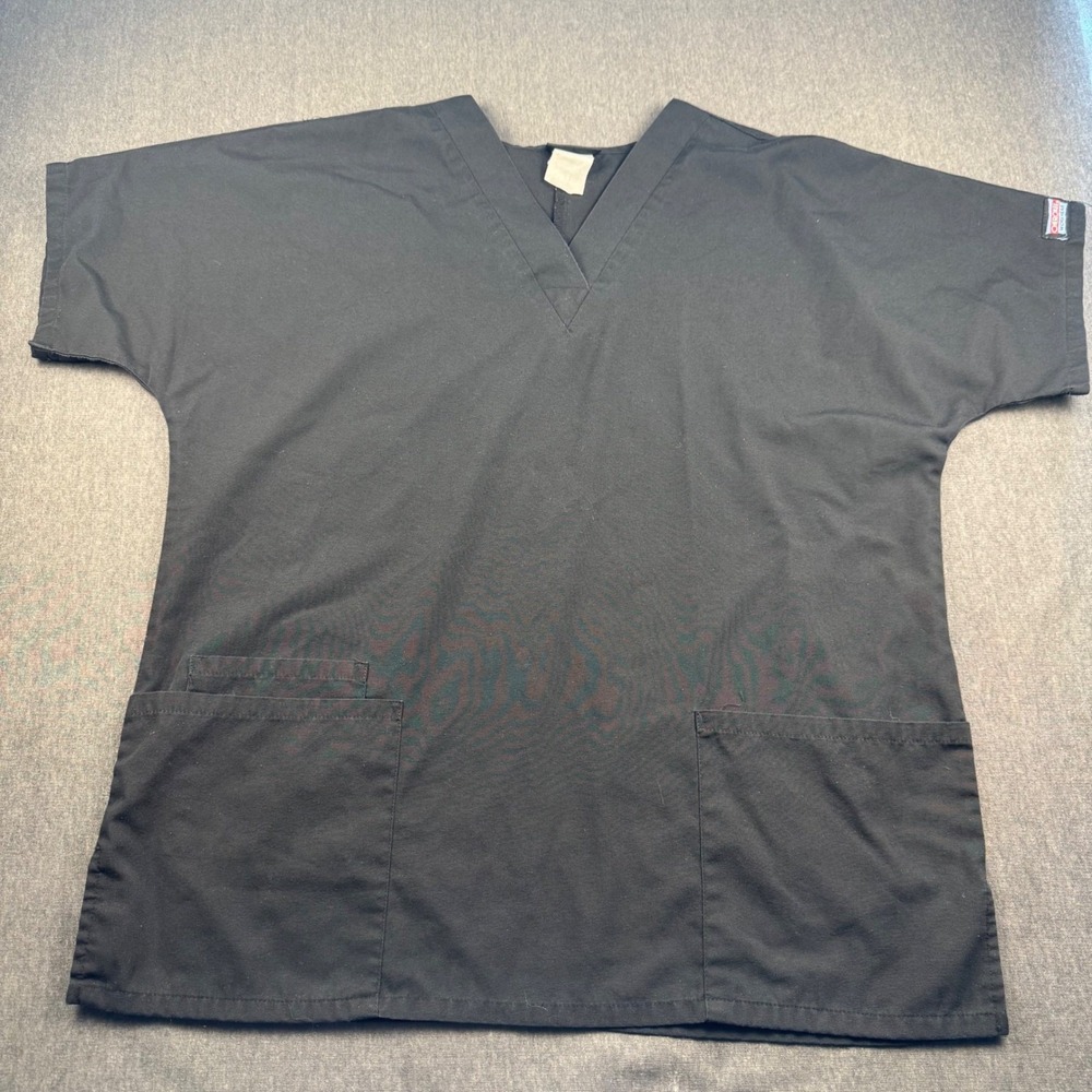 Cherokee‎ Workwear Black V Neck Scrub Top Short Sleeve Pockets Women